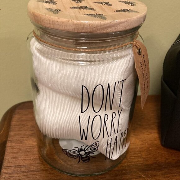 RAE DUNN "QUEEN BEE."Cosmetic Bag and "DON"T WORRY BEE HAPPY" Cotton Rounds Jar - Picture 6 of 6